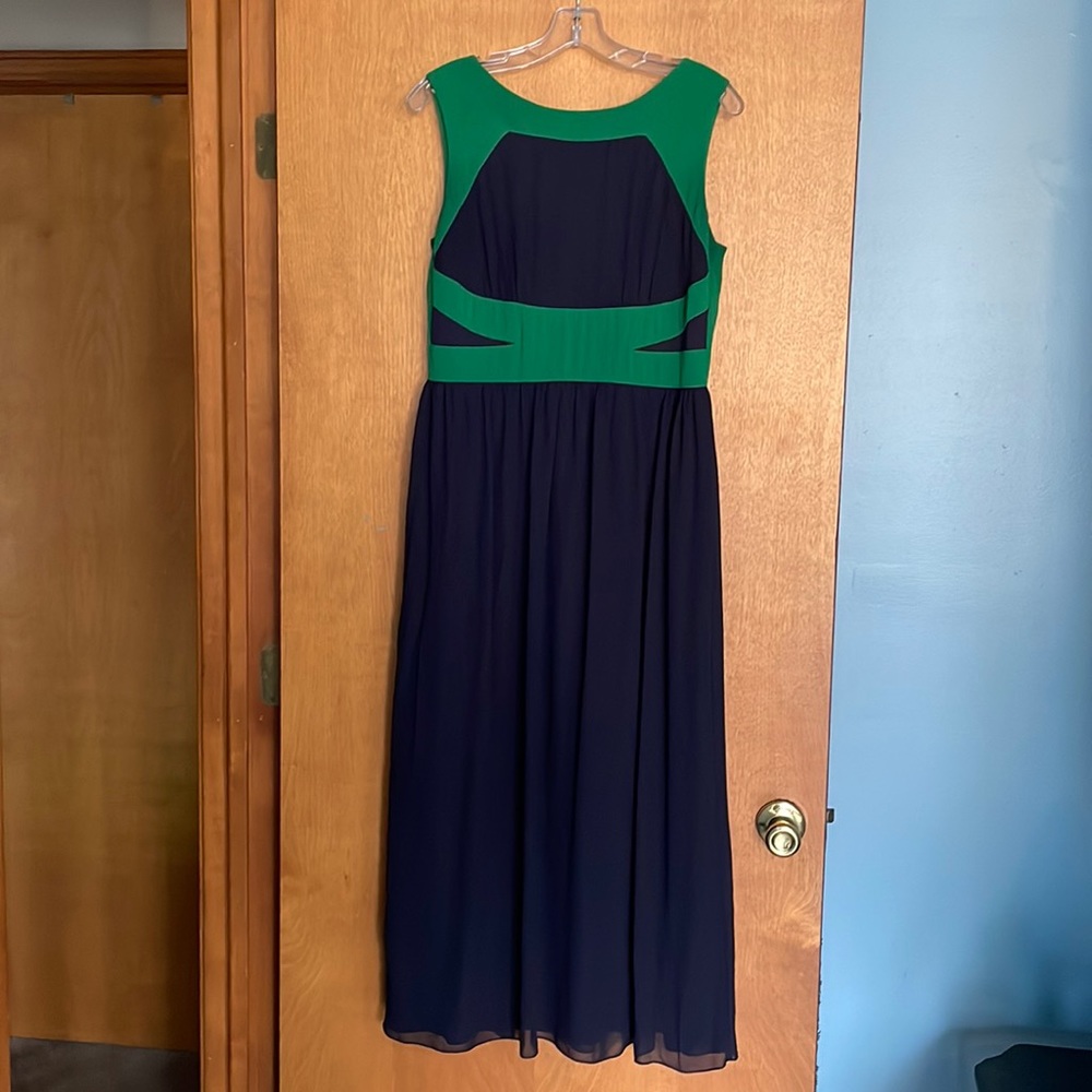Maxi dress, size 12, navy and green